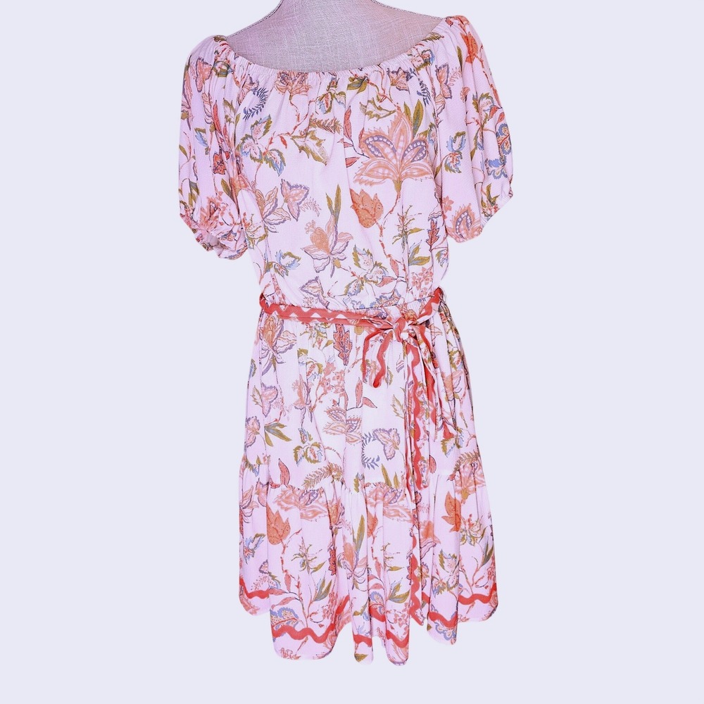 Flying Tomato Womens Floral Midi Dress Orange Green Pink Off Shoulder Medium